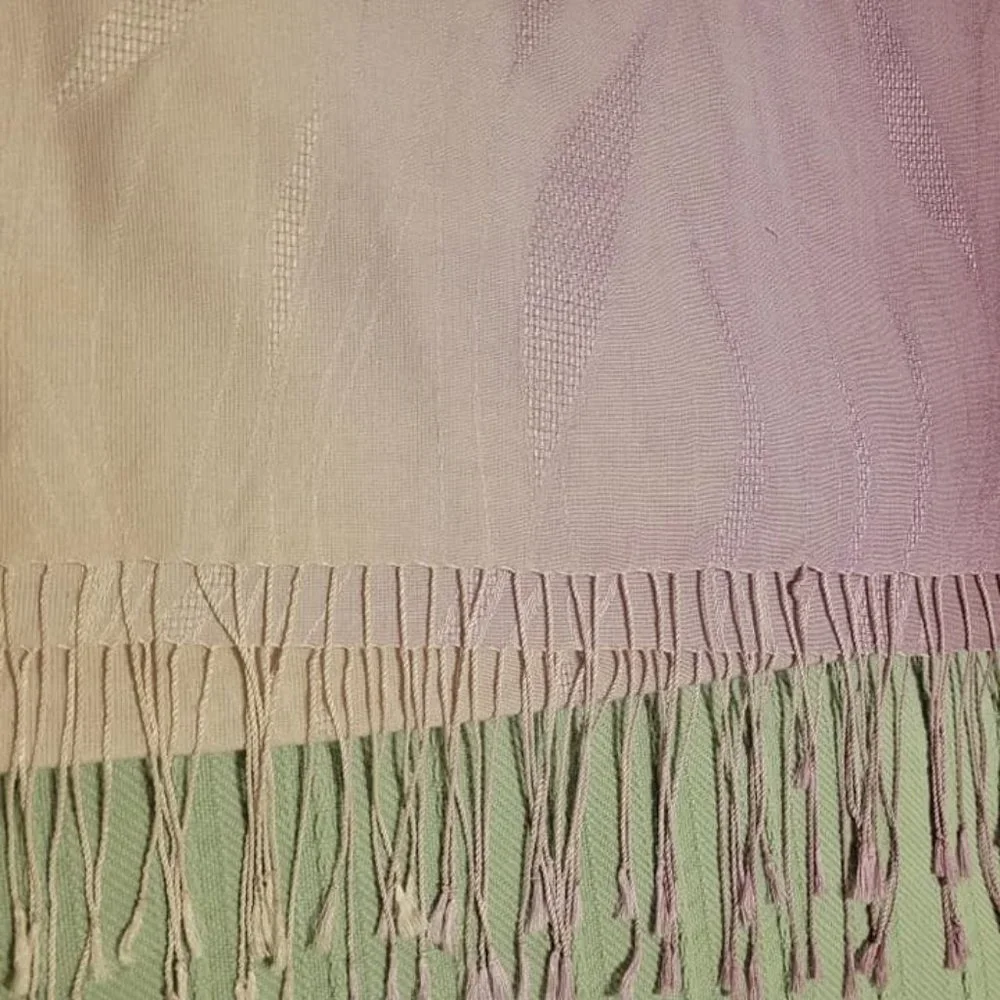 Merino Wool Fashion Scarf (Ivory & Purple) with Tassels (EUC; never worn)